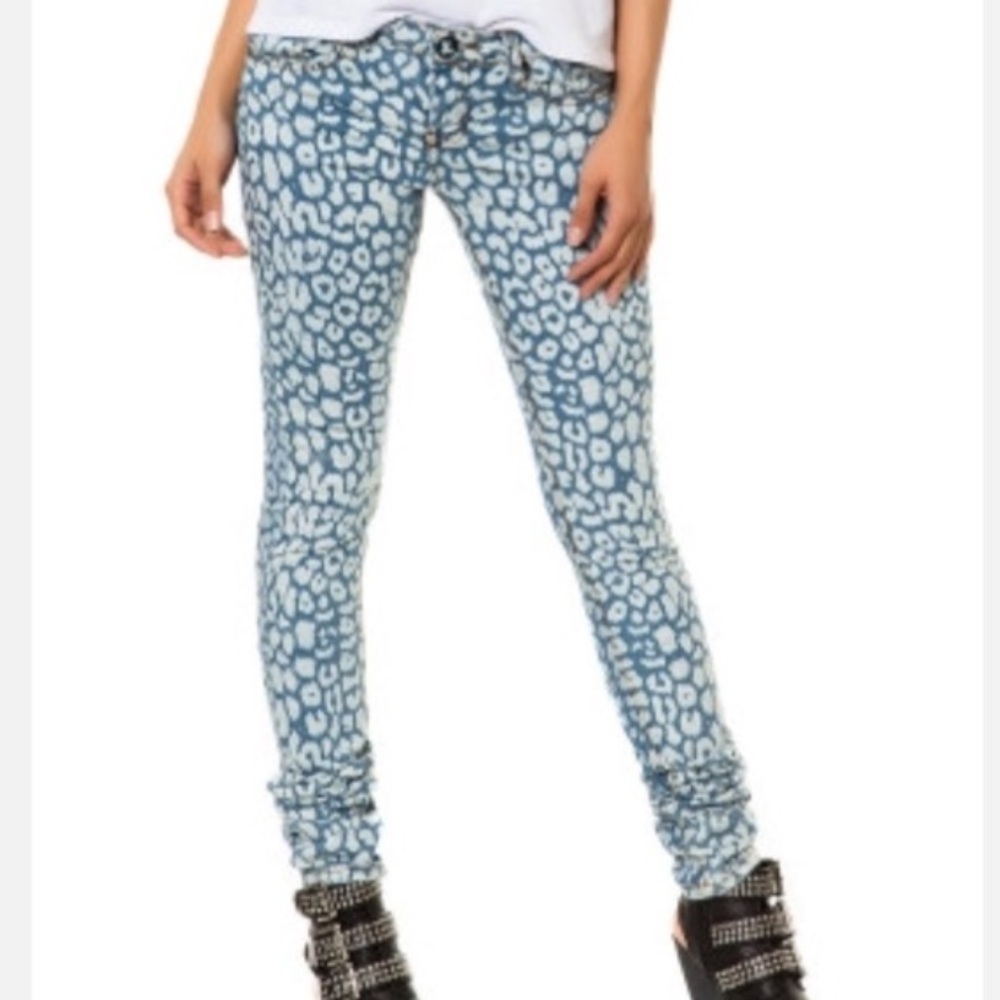 One Teaspoon Surrender Pistols Low Waist Skinny Leopard Jeans NWT Womens Size 24